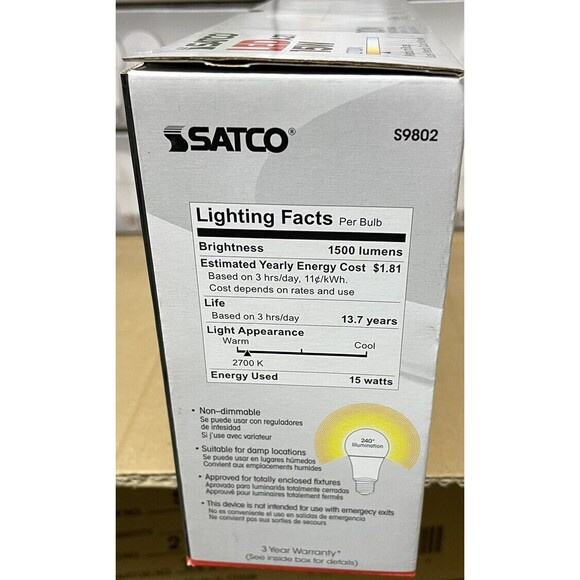 Large lot of 48 Satco LED Bulbs 120V Warm White 1500 Lumen New - Picture 6 of 10